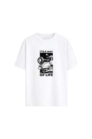 Black Nova Oversize Baskılı Unisex %100 Pamuk T-shirt Way Of Life Beyaz
