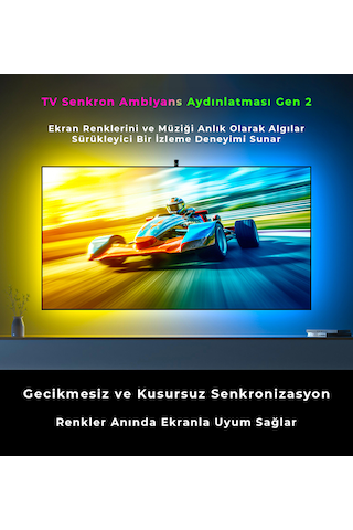 İdragon Tv Sync Rgbıc Ambilight Led Tv Arka Aydınlatma, 3.8 Metre, Mobil Uygulama Ve Kumanda Kontrollü, Müzik Senkronizasyonlu, 55-65 İnç Tv Uyumlu Dx23014 Çok Renkli