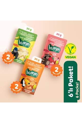 Organik Glutensiz Vegan Muz Çilek Ve Mango Mini Küpler Atıştırmalık Paketi - 6 Adet 3 Çeşit 180 G