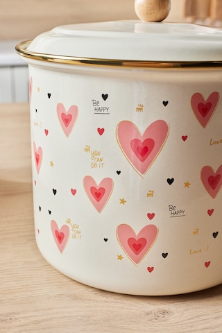 Karaca Kalp Detaylı Pink Love Emaye Yoğurt Tenceresi Bakraç 5,2 L Pembe
