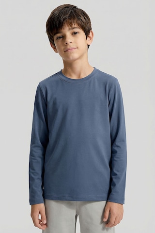 Koyu Mavi O Yaka Standart Fit Basic Uzun Kollu Unisex Çocuk T-shirt - 11329 Koyu Mavi
