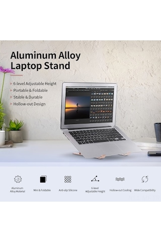 Novahub Katlanabilir 6 Seviyeli Alüminyum Laptop Stand - Ergonomik, Hafif Ve Taşınabilir Dizüstü Bilgisayar Tutucu