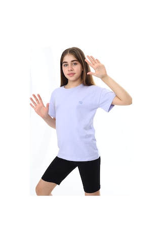 Toontoy Kids Toontoy Kız Çocuk Baskılı Bisiklet Yaka Kısa Kollu Tişört Mavi