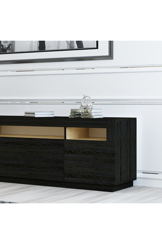 T005 Asil Led Işıklı Tv Sehpası Ahşap Siyah Siyah