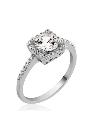 Gumush Gümüş Kare Tek Taş Bayan Yüzük