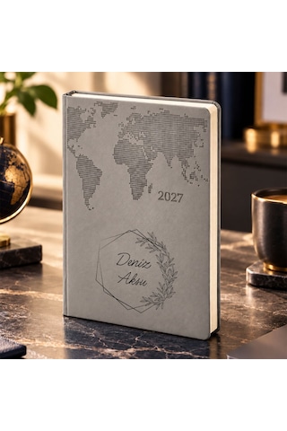 Bk Gift Kişiye Özel İsimli 378 Termo Deri 2027 Ajanda-9, Günlük Ajanda 16x24 Cm Gri