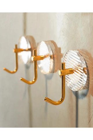 Mutfak Banyo Düzenleyici Gold Detay Yapışkanlı Kristal Askı 3 Adet Şeffaf