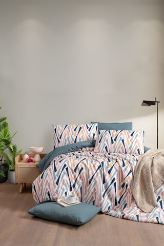 Lastikli Çarşaflı Tek Kişilik Nevresim Takımı Shap Petrol Yeşili - Somon