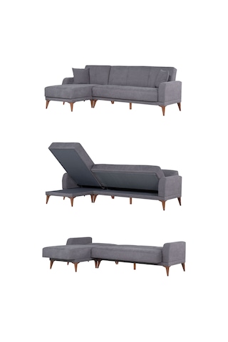 Kilim Mobilya Minimal Uzanmalı Köşe Takımı V1 (İkili Sağ Ünite + Uzanma Sol Ünite) koyu gri