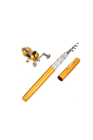 Folinda Alüminyum Minik Balıkçılık Seti: 99cm Uzayabilir Kamış + Makara, Cep Boyutunda, Dayanıklı Malzeme, Altın Renk Altın