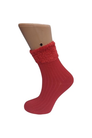 Kırmızı Püsküllü Kadın Pamuklu Soket Çorap Kırmızı