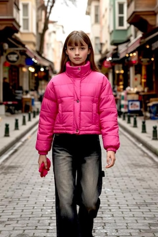 Veraura Lifestyle Kız Çocuk Pembe Çıtçıtlı Fermuarlı Şişme Mont