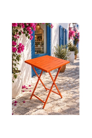 Katlanır Metal Balkon Bahçe Bistro Masa 50x50 Cm Kare Masa 75 Cm Turuncu 1644