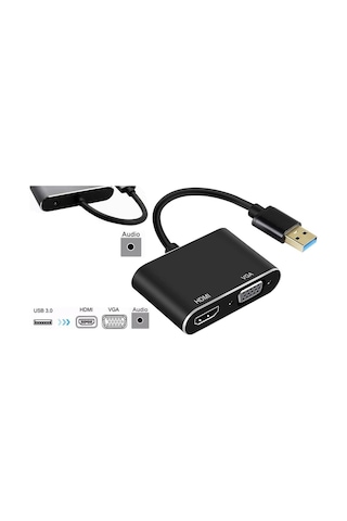 3349 Usb 3.0 To Hdmi Vga 3.5mm 1080p Monitör Genişletici Çevirici Dönüştürücü Adaptör Ekranı Genişletir Mevc