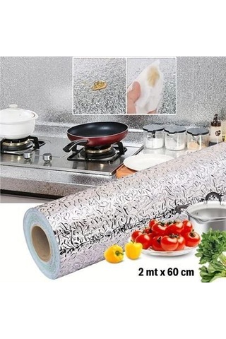 Rulo Gümüş Alüminyum Folyo Duvar Kağıdı, Kendinden Yapışkanlı Raf İçi, Su Geçirmez Folyo 2 Mt X 60 Cm - Ak79yt0079yu
