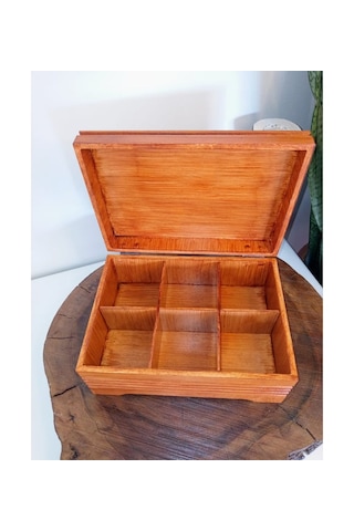 El Boyaması Eskitme Kahve Rengi Bölmeli Ahşap Kutu
