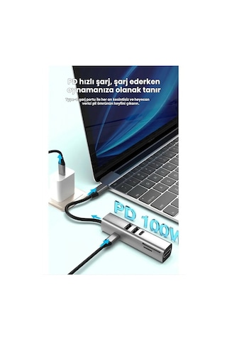 7in1 4k Hdmi 2xusb 3.0 Sd Tf Kart Okuyucu Pd 100w Type-c Şarj Çevirici Adaptör