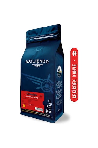 Moliendo Colombia Supremo Decaf Kafeinsiz Çekirdek Yöresel Kahve 1 KG