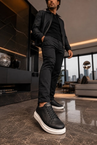 Mevese Tsoob Bağcıklı Cilt Erkek Günlük Rahat Taban Sneaker Ayakkabı - Siyah Beyaz