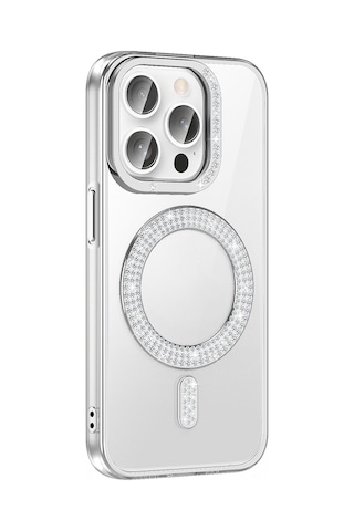 Rba Aksesuar Apple Uyumlu iPhone 14 Pro Max Kılıf Pırlanta Taş Tasarımlı M-safe Şarj Özellikli Rba Karetta Silikon Kapak - Go Altın