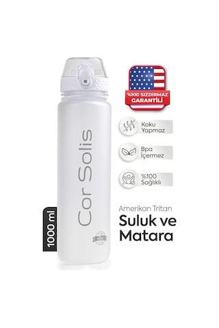 Cor Solis Tritan Suluk Pipetli 1 Litre Sporcu Su Matarası Akıtmaz Sızdırmaz Spor Su Şişesi Sporcu Suluğu Sporcu Matarası Bpa Içermez Kadın Erkek Çocuk Yetişkin Okul Ofis Spor Salonu Gym Beyaz