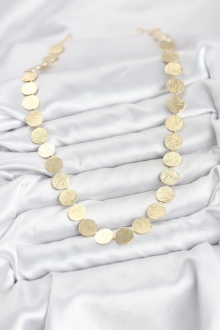 Yuvarlak Plaka Model Gold Renk Kadın Kolye Altin