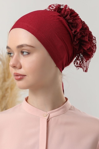 Melodi Scarf Tesettür Fırfırlı Bone Bordo Bordo