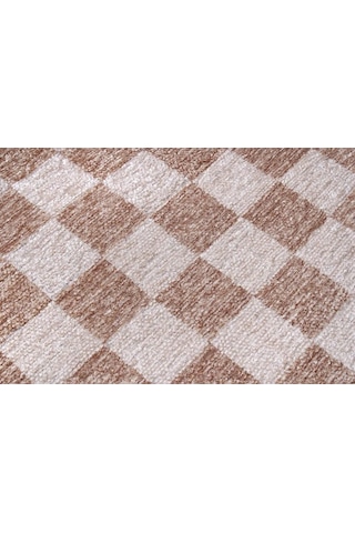 Bej Beyaz Modern Geometrik Dama Desenli Yıkanabilir Halı Yo30035xh Bej - Beyaz