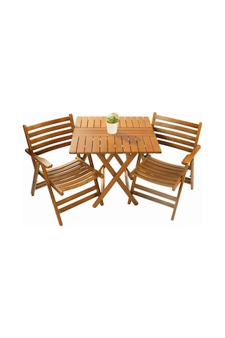 London Atina Katlanır Ahşap Bahçe Balkon Seti: 60X80 Masa+2 Sanda