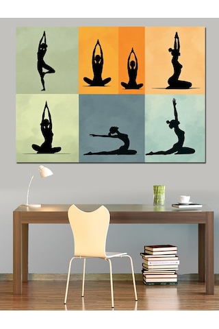 Yoga Pozları Silüet Dekoratif Kanvas - Mdf Ahşap Tablo