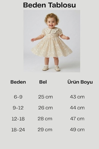 Cantoy Bebek Krem Payet İşlemeli Bebe Yaka Dantelli Prenses Elbise Organik