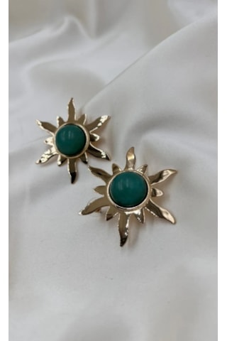 Bb İthal Yeşil Güneş Küpe Altın - Yeşil