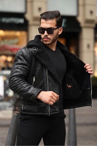 Erkek Napa Deri Içi Full Kürklü Slim Fit Mont & Ceket Siyah
