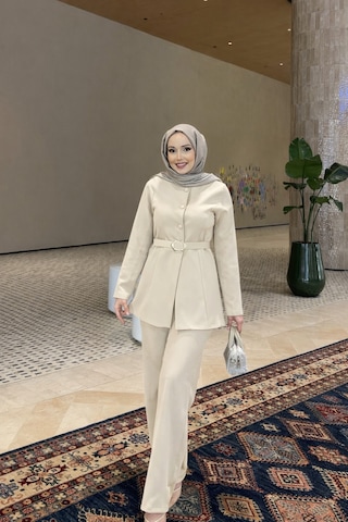 Riella Butik Murillo Tesettür Ceket Takım Krem
