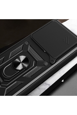 Xiaomi 15t Pro Kılıf Sürgülü Kamera Koruyucu Manyetik Standlı Tank Koruma Erd Siyah