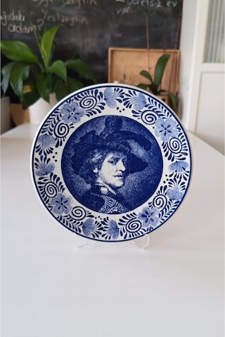 Nurantik Rembrandt Antika Porselen Duvar Tabağı 23 Cm Mavi