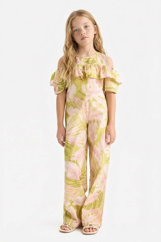 DeFacto Kız Çocuk Desenli Wide Leg Geniş Paça Pamuklu Pantolon D7610A825SMGN115 Yeşil