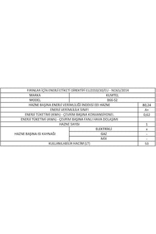 Kumtel B66-S2 Ankastre Fırın Inox