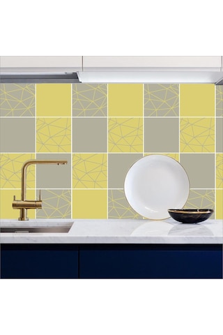 Tezgah Arası Mutfak Kendinden Yapışkanlı Folyo Kaplama Fayans Desen Yeşil & Haki 60cmx100cm