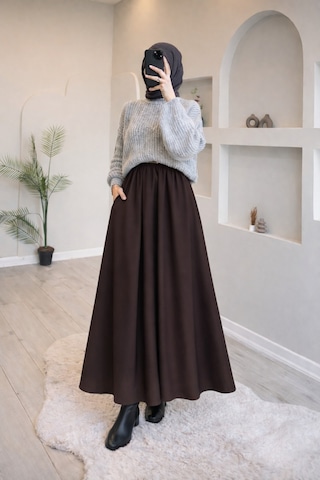 Nirva Butik Tesettür Acı Kahve Etek Acı Kahverengi
