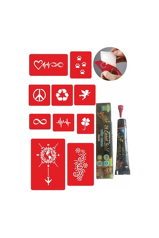 Pusula Nabız Kınayla Geçici Dövme Kampanya Seti 1 Tüp Siyah Kına 10 desen Siyah