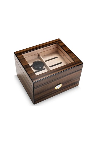 Cigarloong Camlı Puro Kutusu Humidor Ceviz 70's