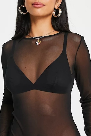 Moda Mistik Siyah Tül Bluz Uzun Kollu Transparan Sexy Siyah