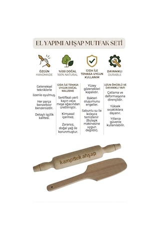 Orta Boy Merdane Ve Hamur Cevirme Spatula 2 Li Ahşap Hazırlık Seti Merdane & Spatula