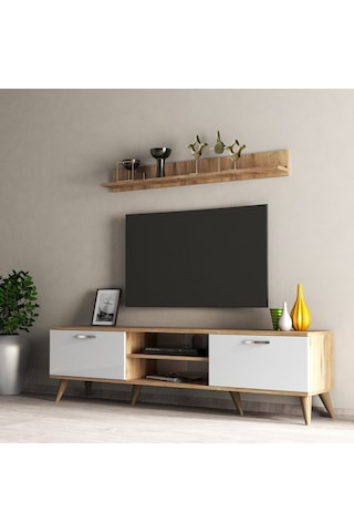 Mega 180 Lik L Raflı Tv Ünitesi Çam-Beyaz - Tvu0103