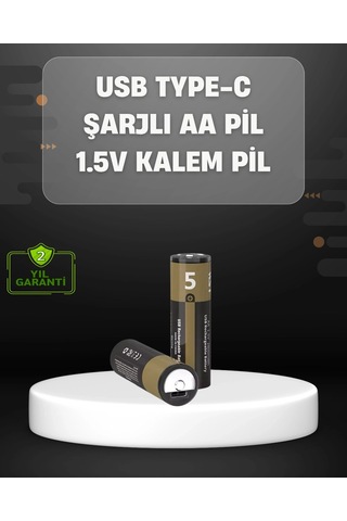 Usb Type-c Girişli Şarjlı Aa Lityum Pil 1.5v Sabit Çıkış 3200mwh 2'li Paket 94973256