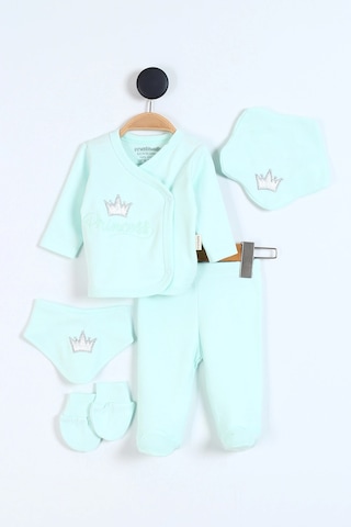Prenses Desenli Müslin Kız Bebek Hastane Çıkışı Bebek Kıyafetleri Yenidoğan Hastane Çıkış Seti 5 Li Su Yeşili