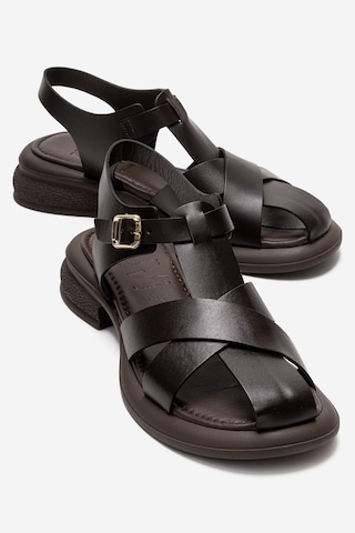 Luvishoes Guıdo Kahverengi Hakiki Deri Kadın Sandalet Kahverengi