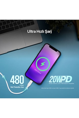 Usb-c - Lightning Hızlı Şarj Kablosu 150cm Beyaz