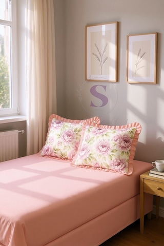 Romantik % 100 Pamuk Yatak Çarşafı + 2 Adet Yastık Kılıfı Çok Renkli